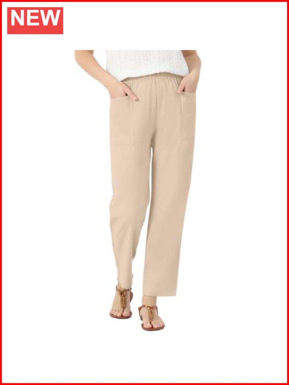 Linen Casual Summer Pants for Women with 2 Pockets